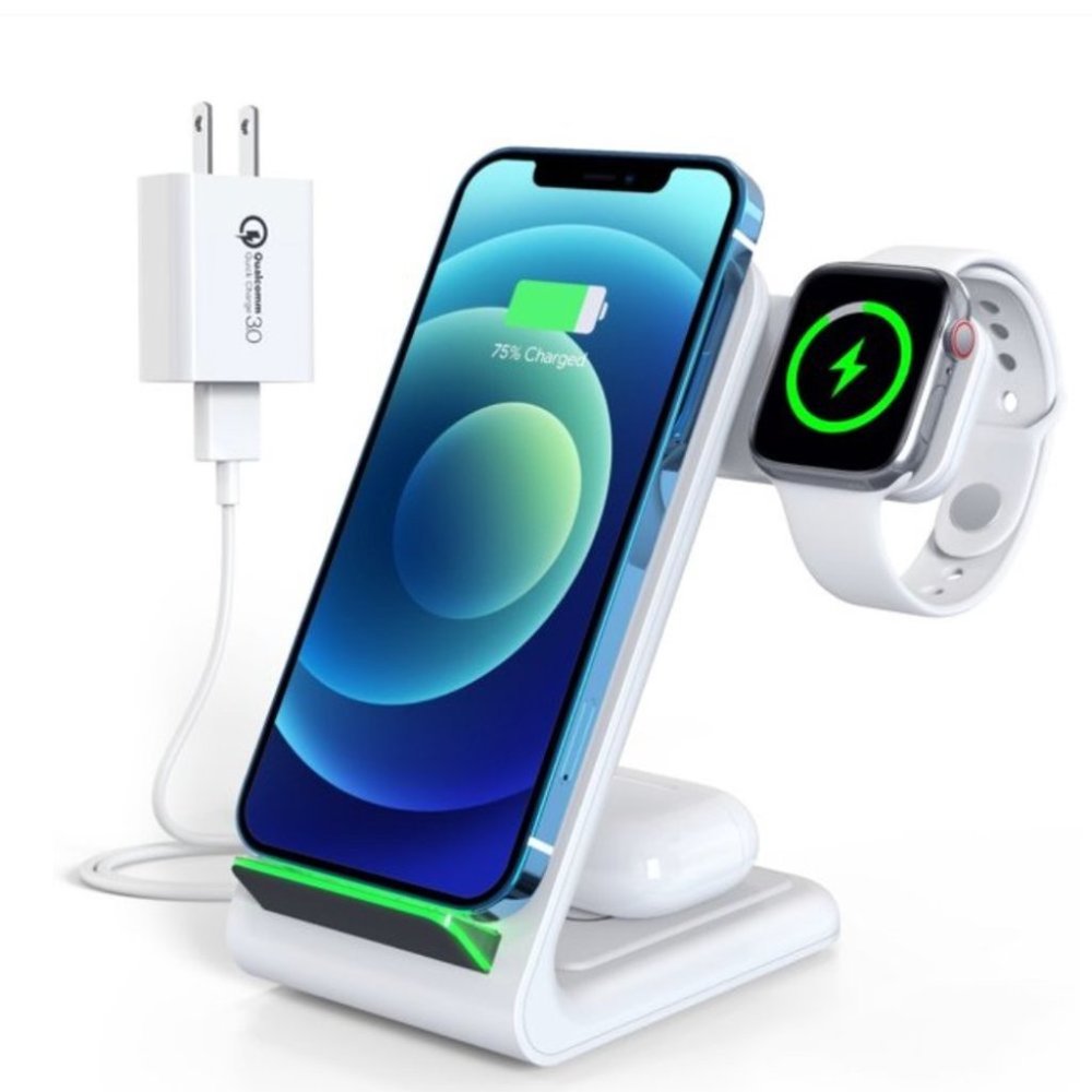 3 in 1 Wireless Charging Station with QC 3.0 Adapter Compatible with iWatch